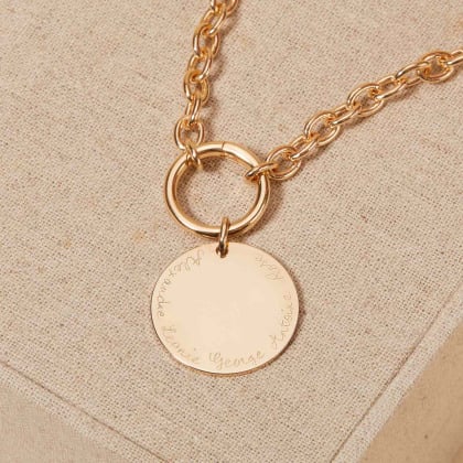 Collar personalizado Amuleto de la Suerte con medalla redonda baño de oro merci maman