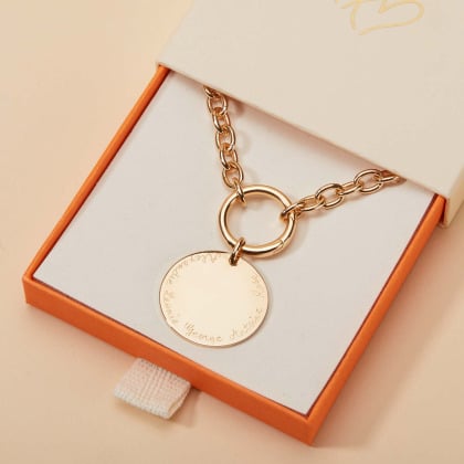 Collar personalizado Amuleto de la Suerte con medalla redonda baño de oro merci maman