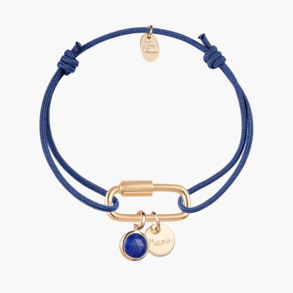 Bracelet à breloques Pierre de Naissance personnalisé sur cordon plaqué or merci maman