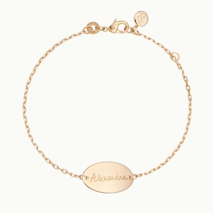 Personalisiertes ovales Identitätsarmband vergoldet merci maman