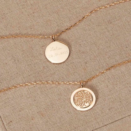 Collier personnalisé Médaille Arbre de Vie plaqué or merci maman