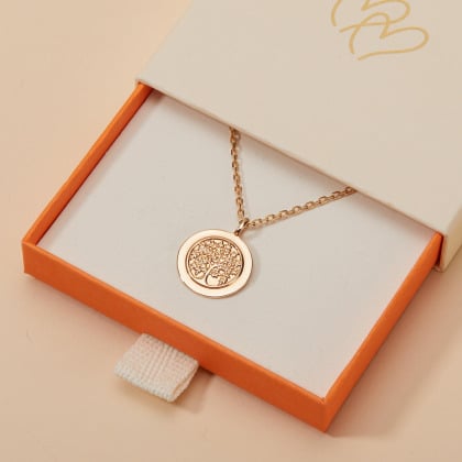 Collier personnalisé Médaille Arbre de Vie plaqué or merci maman