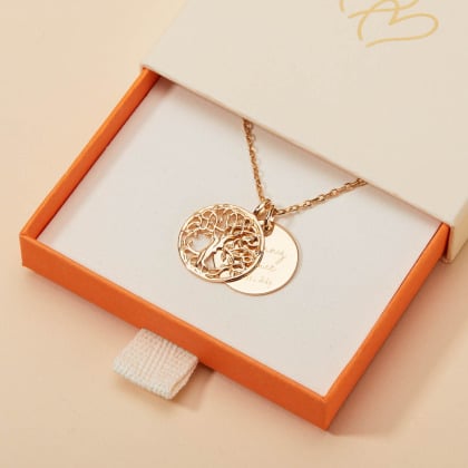 Collier personnalisé Pendentif Arbre de Vie plaqué or merci maman