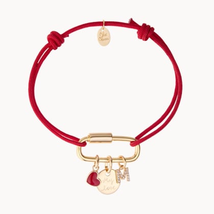 Personalisiertes Valentins Herz Lucky Charm Armbändchen vergoldet merci maman