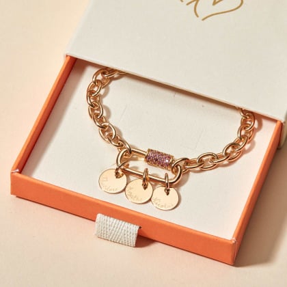 Bracelet à Breloques Prénom Cristal Rose personnalisé placcato in oro merci maman