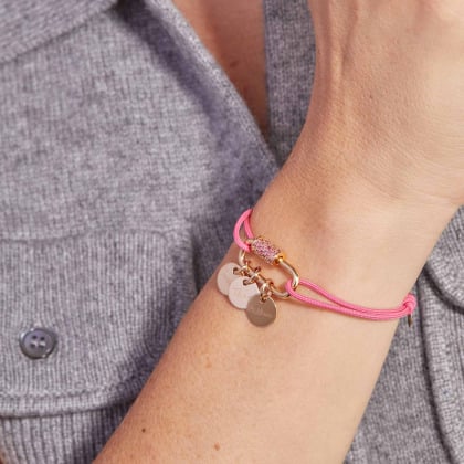 Personalisiertes Pinker Kristall Lucky Charm Namensarmbändchen vergoldet merci maman