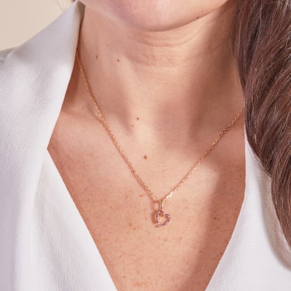 Pink October M Charm Necklace gold plated merci maman