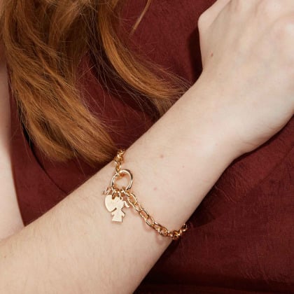 Personalised Round Lucky Charm Bracelet gold plated merci maman