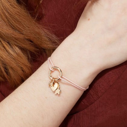 Pulsera personalizada trenzada Amuleto de la Suerte circular baño de oro merci maman