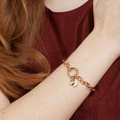 Bracciale personalizzato portafortuna con pietra di nascita a cuore con chiusura rotonda placcato in oro merci maman