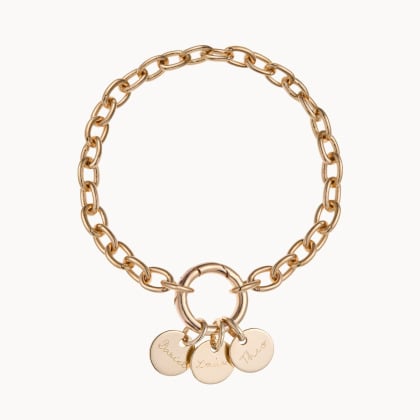 Pulsera personalizada Amuleto de la Suerte circular con nombre baño de oro merci maman