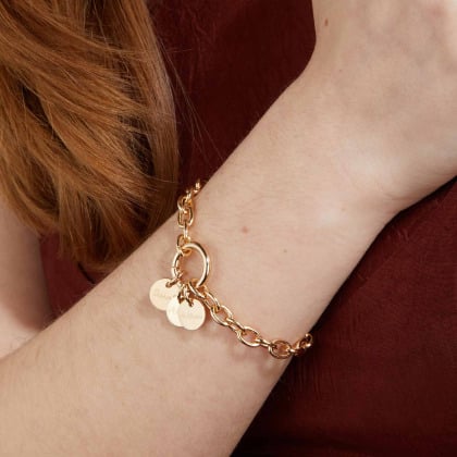 Pulsera personalizada Amuleto de la Suerte circular con nombre baño de oro merci maman