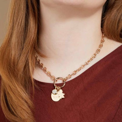 Collana personalizzata portafortuna con chiusura rotonda placcato in oro merci maman