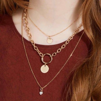 Collana personalizzata portafortuna con chiusura rotonda placcato in oro merci maman