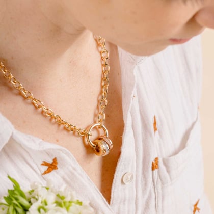 Collar personalizado Unión Amuleto de la Suerte circular baño de oro merci maman