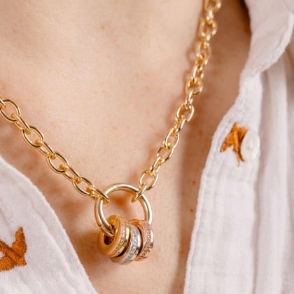 Collar personalizado Unión Amuleto de la Suerte circular baño de oro merci maman