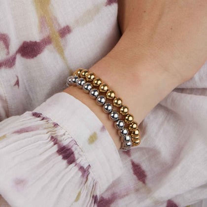 Round Bead Bracelet in Stainless Steel merci maman