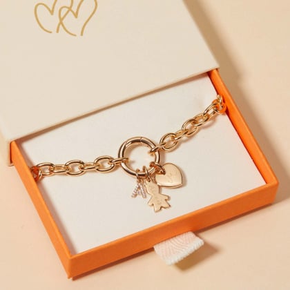 Personalised Round Lucky Charm Bracelet gold plated merci maman