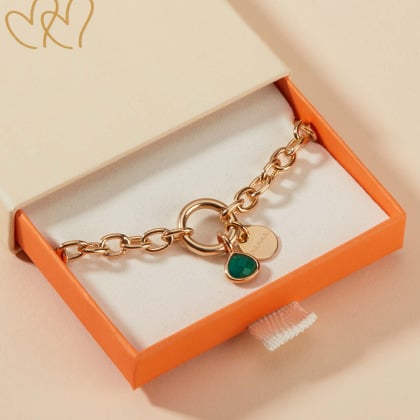 Personalisiertes rundes Lucky Charm Armband vergoldet merci maman