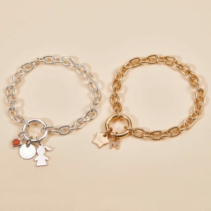 Personalised Round Lucky Charm Bracelet gold plated merci maman