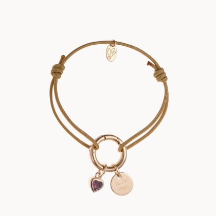 Braccialetto personalizzato portafortuna con pietra di nascita a cuore su cordoncino placcato in oro merci maman