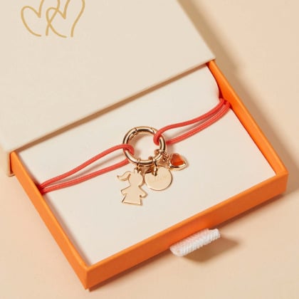 Pulsera personalizada trenzada Amuleto de la Suerte circular baño de oro merci maman