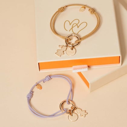 Pulsera personalizada trenzada Amuleto de la Suerte circular baño de oro merci maman