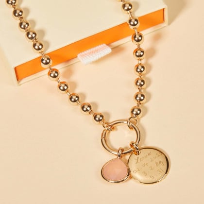 Personalisierte große Lucky Charm Gold-Perlenkette vergoldet Merci Maman