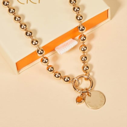 Personalised Small Lucky Charm Gold Pearl Necklace gold plated merci maman
