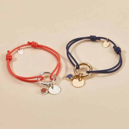 Braccialetto personalizzato portafortuna con pietra di nascita a cuore su cordoncino placcato in oro merci maman