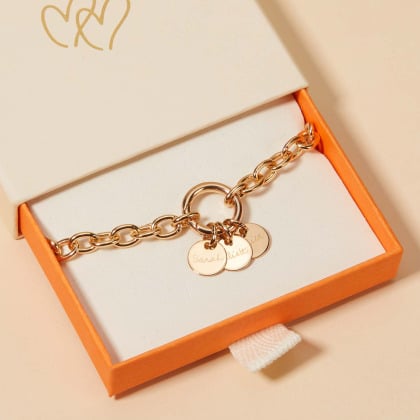 Pulsera personalizada Amuleto de la Suerte circular con nombre baño de oro merci maman