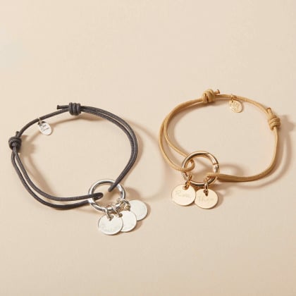 Personalised Round Lucky Charm Name Braid Bracelet gold plated merci maman