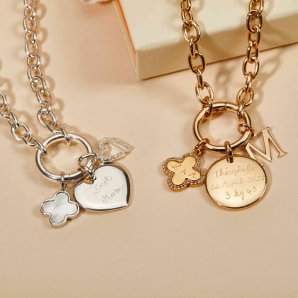 Personalised Round Lucky Charm Necklace gold plated merci maman
