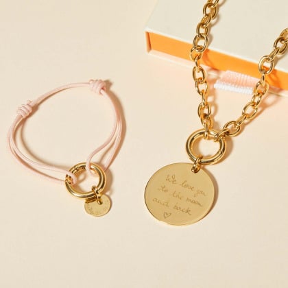 Personalised Round Lucky Charm Stainless Steel Braid Bracelet merci maman