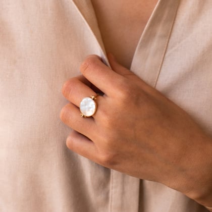 Bague Nacre Vice & Versa personnalisée plaqué or merci maman