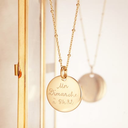 Collier Disque Signature personnalisé plaqué or merci maman