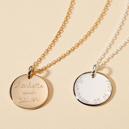 Collier Disque Signature personnalisé plaqué or merci maman