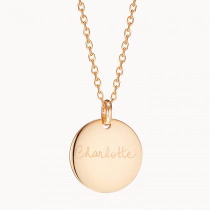 Collier Disque Signature personnalisé plaqué or merci maman