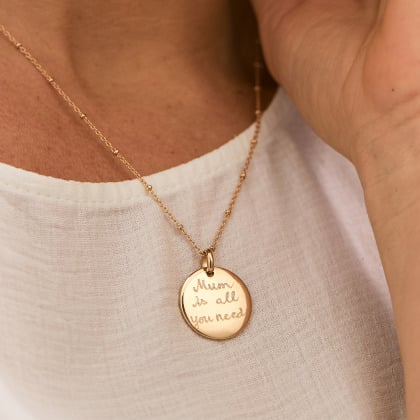 Collier Disque Signature personnalisé plaqué or merci maman