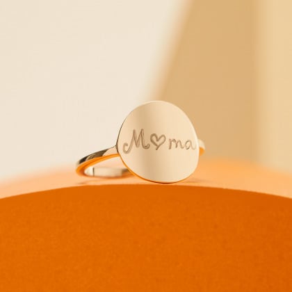 Anello con sigillo personalizzato placcato oro merci maman