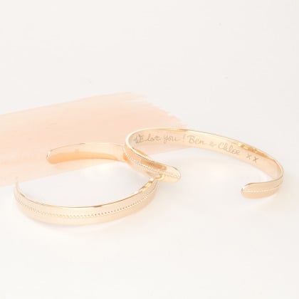 personalised single beaded open bangle gold plated merci maman