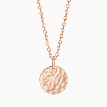 Personalised Small Hammered Disc Necklace in Rose Gold Plated merci maman