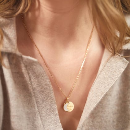 personalised small mother of pearl necklace gold plated merci maman