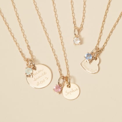 Collana personalizzata con mini disco e cristallo solitario pietra di nascita| Merci Maman