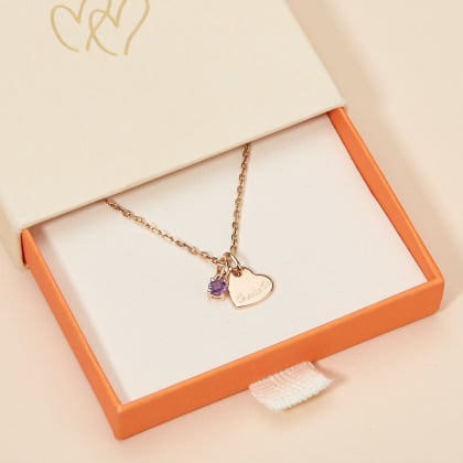 Collana personalizzata con cuore e cristallo solitario pietra di nascita| Merci Maman