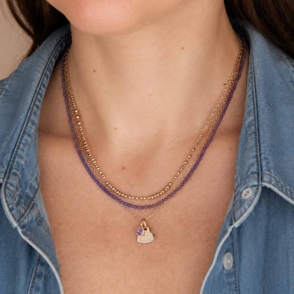 Collana personalizzata con cuore e cristallo solitario pietra di nascita| Merci Maman