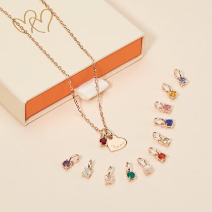 Collana personalizzata con cuore e cristallo solitario pietra di nascita| Merci Maman