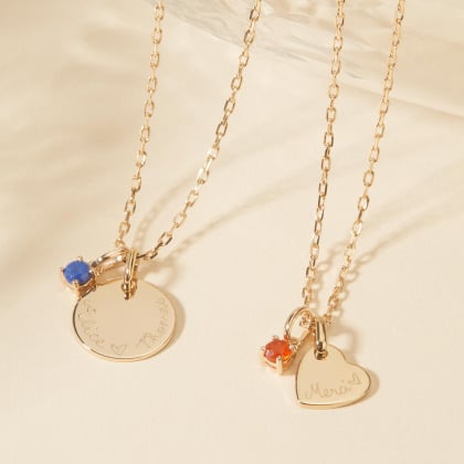 Collana personalizzata con cuore e cristallo solitario pietra di nascita| Merci Maman