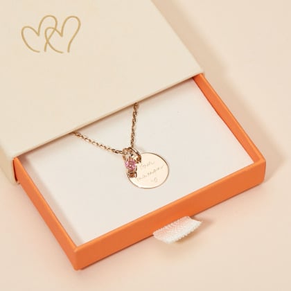 Collana personalizzata messaggio con cristallo solitario pietra di nascita| Merci Maman
