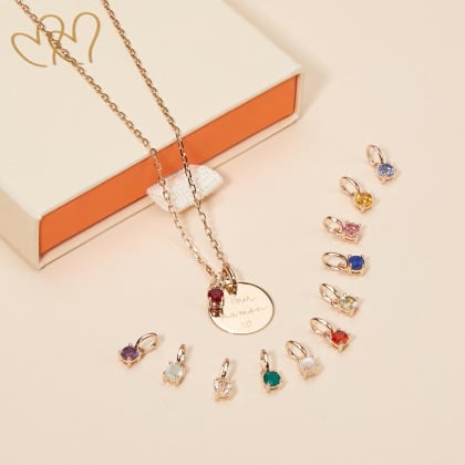Collana personalizzata messaggio con cristallo solitario pietra di nascita| Merci Maman